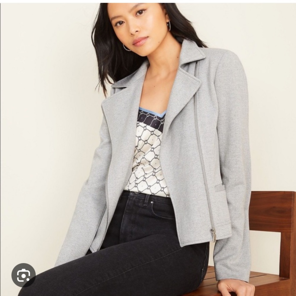 Ann Taylor herringbone tweed moto jacket
